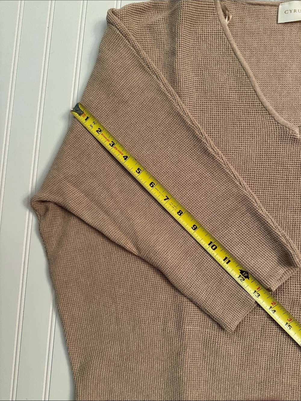 NWT Cyrus XL Camel Brown Textured Knit V Neck Dolman Sweater 3/4 Sleeve - Picture 5 of 6